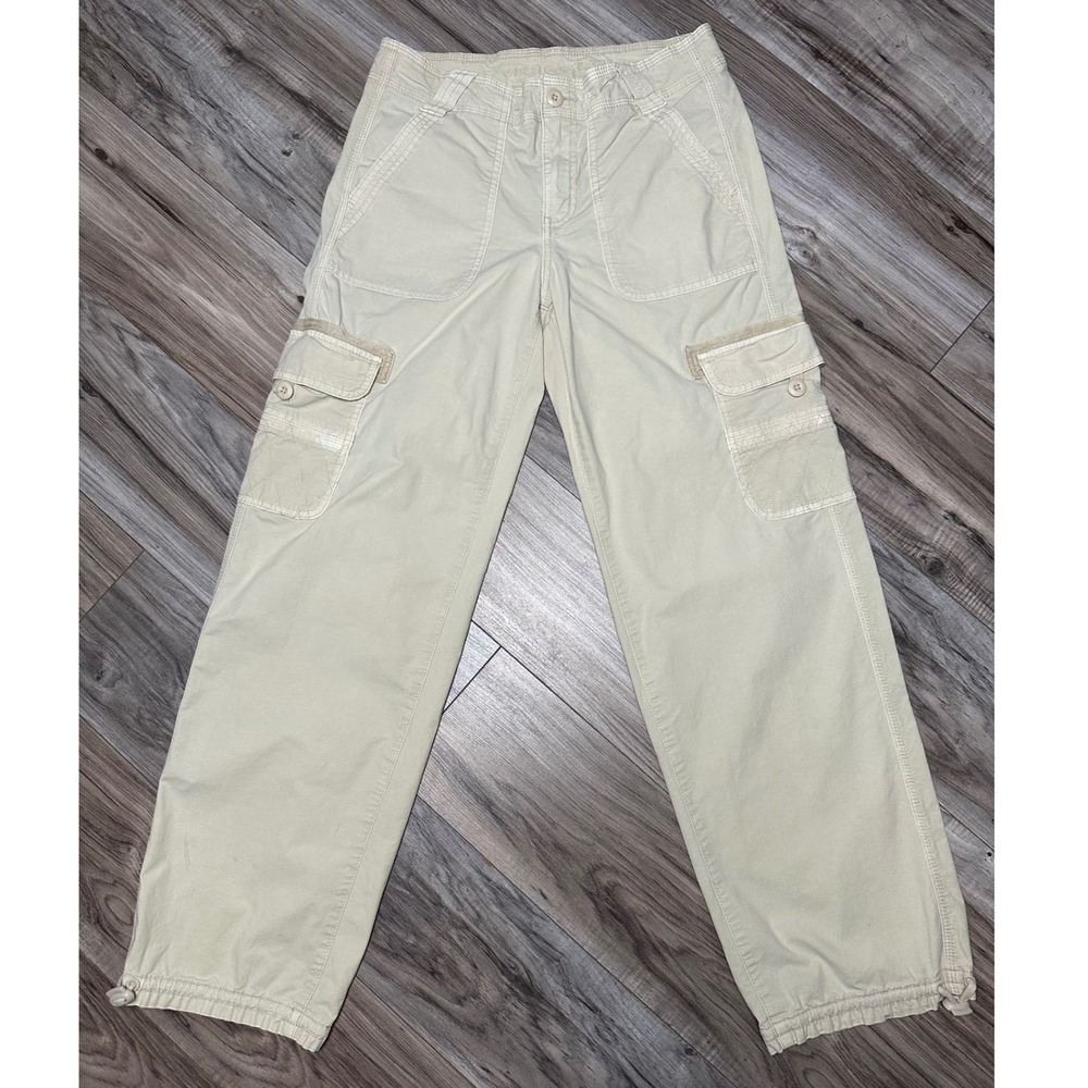 American Eagle Women's Baggy Jogger Cargo Wide Leg Pants Cream Size 0 Regular
